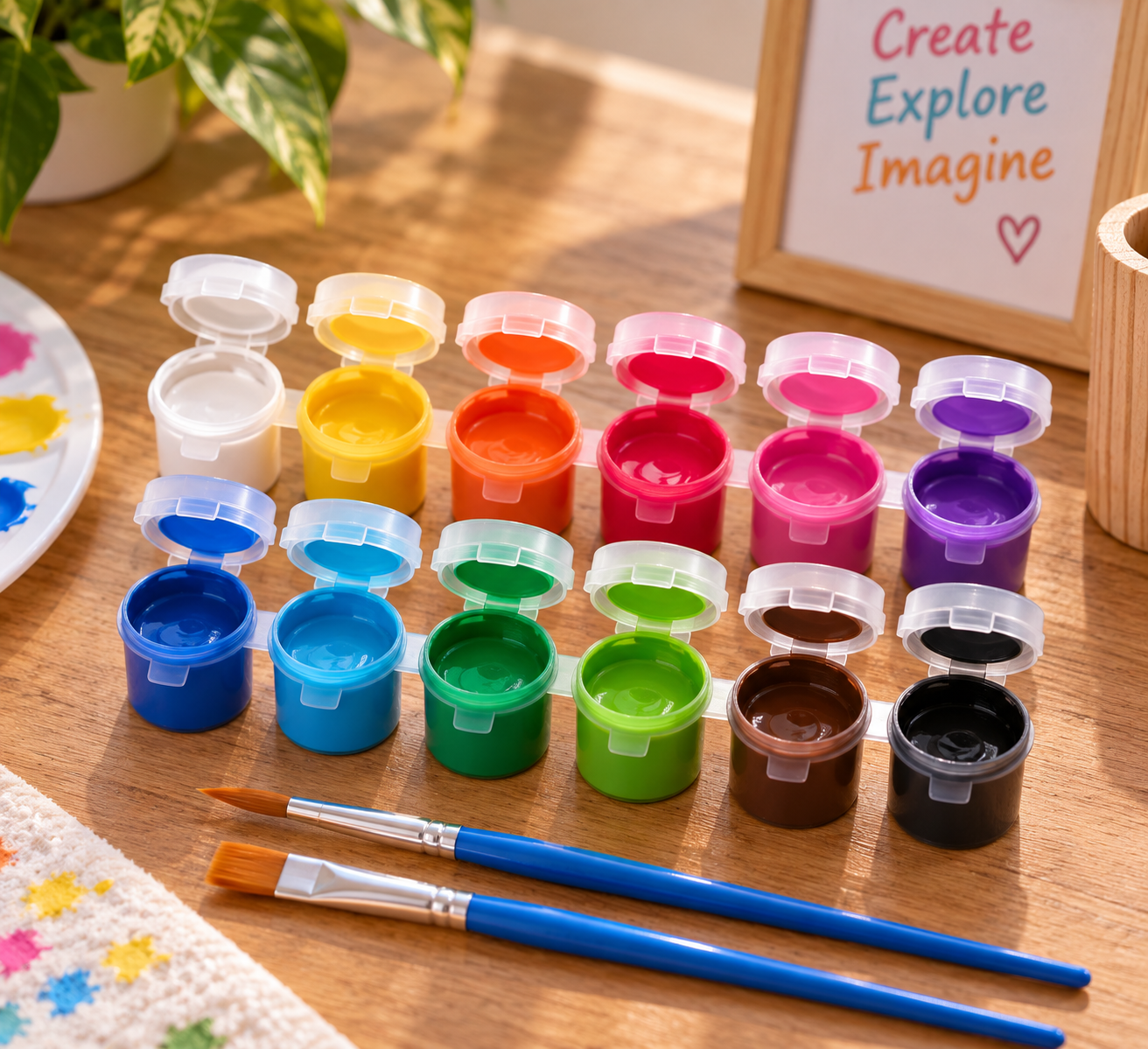 Paint pots and brushes