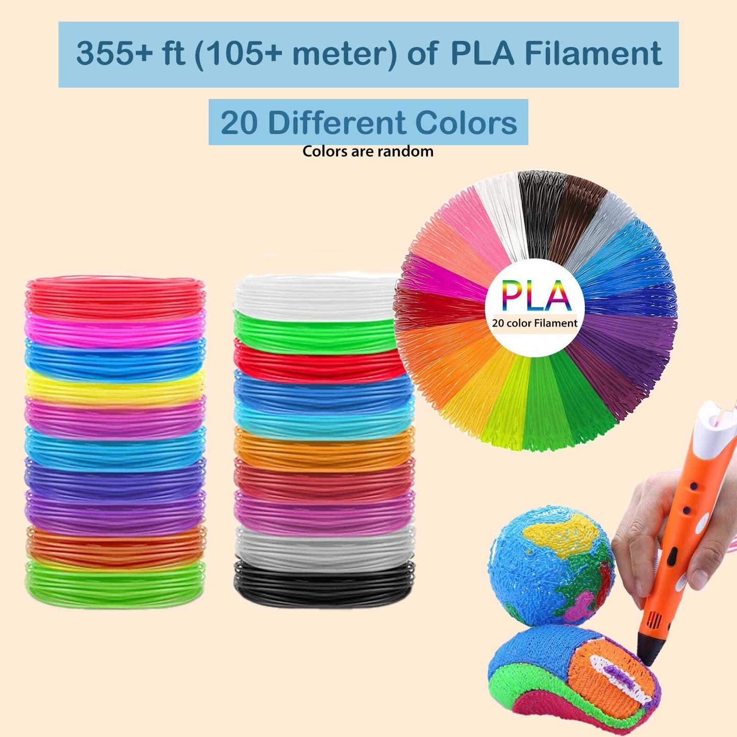 3D Pen Drawing Set - 20 Colors 355+ Feet Filament