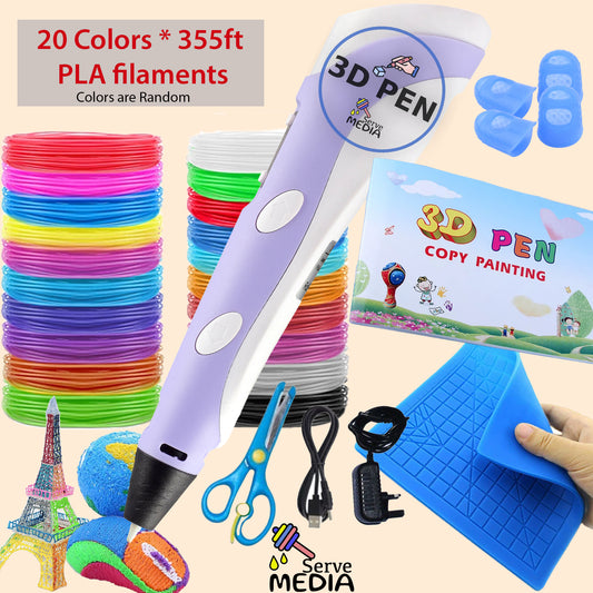 3D Pen Drawing Set - 20 Colors 355+ Feet Filament