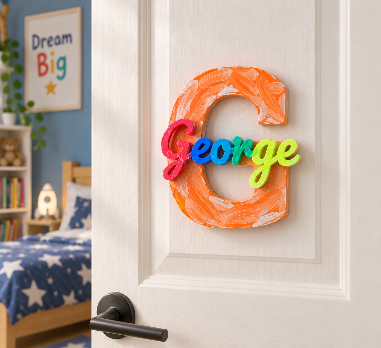 Pink and white painted name sign