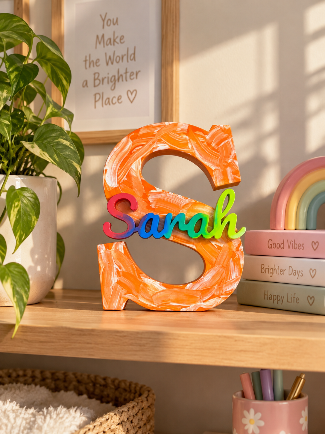 Rainbow painted name sign
